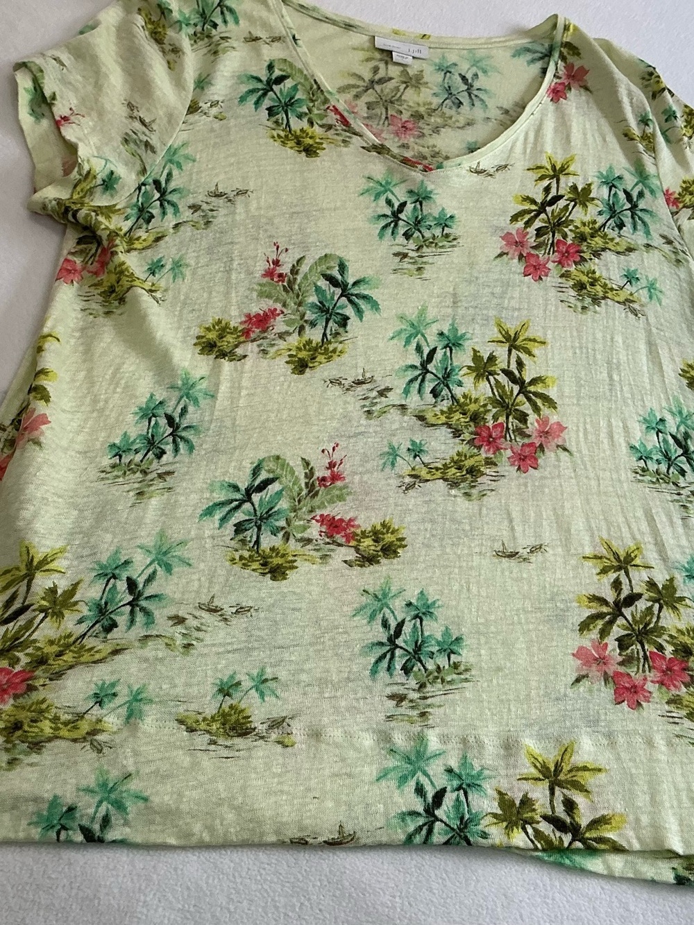J Jill 100% Linen Tropical Floral Top Short Sleeve Coral Pink Women's L - Picture 4 of 11